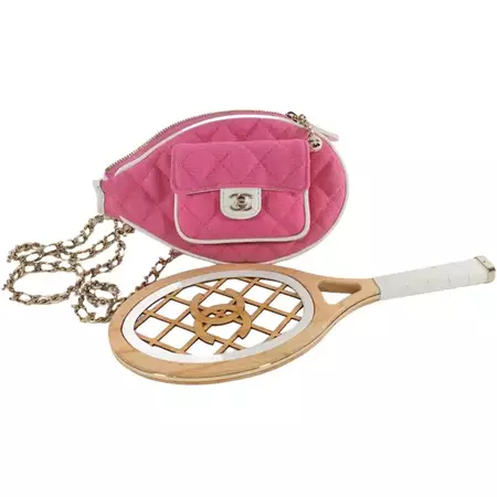 Chanel 23C Pink Quilted Tennis Racket Mirror *Collector's Piece* For Sale at 1stDibs