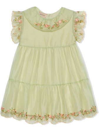 Shop green & pink Gucci Kids floral-embroidered dress with Express Delivery - Farfetch