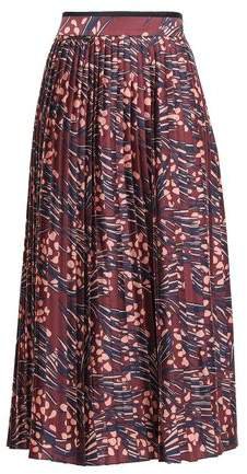 Victoria, Victoria Beckham Pleated Printed Satin-twill Midi Skirt