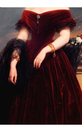 red velvet Victorian gown