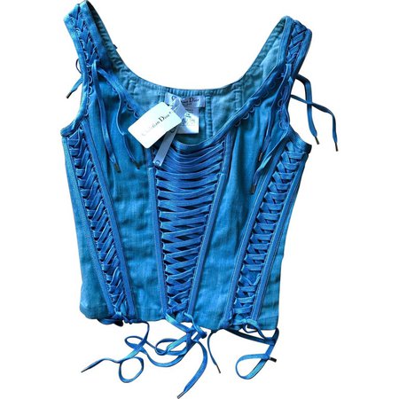 New Christian Dior by John Galliano S/S 2002 Denim Bustier Corset Top For Sale at 1stdibs
