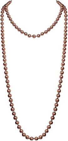 Amazon.com: 1920s Retro Brown Colr Faux Pearls Beads Cluster Long Pearl Necklace 58"(1piece) for Women Jewelry: Clothing, Shoes & Jewelry
