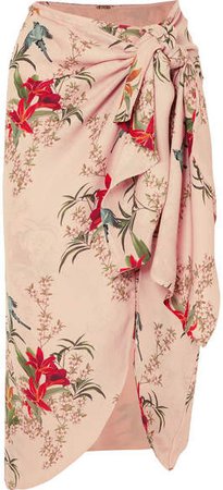 Johanna Ortiz - Libertad Lamarque Knotted Printed Silk-georgette Wrap Skirt - Pastel pink