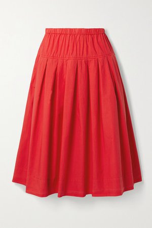 Pleated Cotton-poplin Midi Skirt - Red