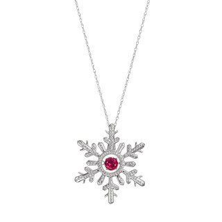 Sterling Silver Lab-Created Ruby Snowflake Pendant Necklace
