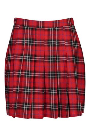 Plus Woven Check Pleated Kilt Mini Skater Skirt | Boohoo red