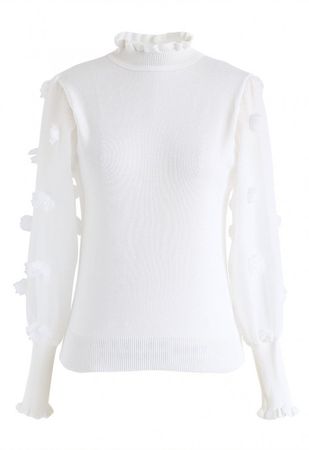 Cotton Candy Sheer Sleeves Knit Top in White - NEW ARRIVALS - Retro, Indie and Unique Fashion