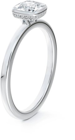 x Micaela Hidden Halo Cushion Bezel Set Diamond Engagement Ring