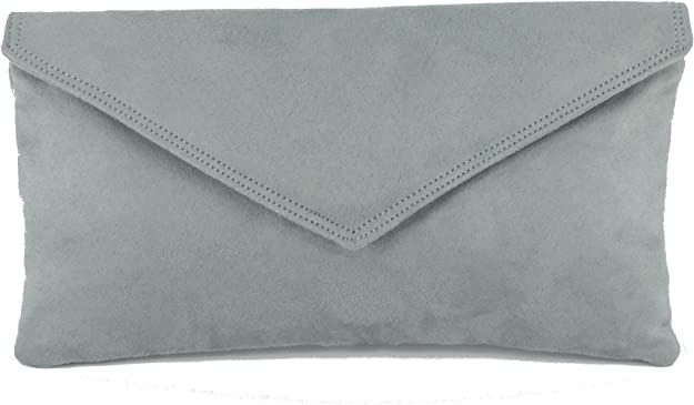 LONI Womens Neat Envelope Faux Suede Clutch Bag/Shoulder Bag in Grey: Handbags: Amazon.com