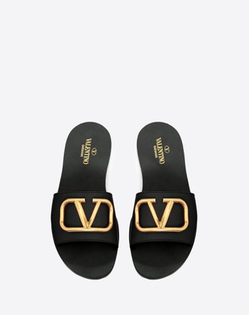 Grainy Cowhide Slip-on Sandal with VLOGO Detail 5mm for Woman | Valentino Online Boutique