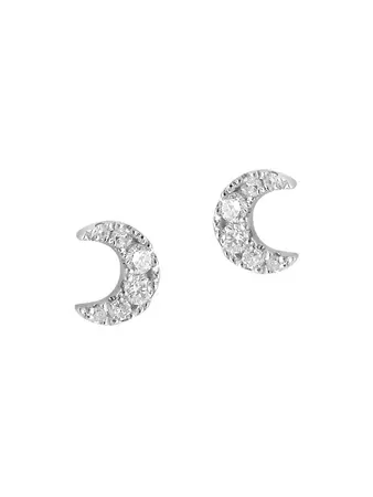 DJULA Magic Touch 18K White Gold & Diamond Moon Stud Earrings