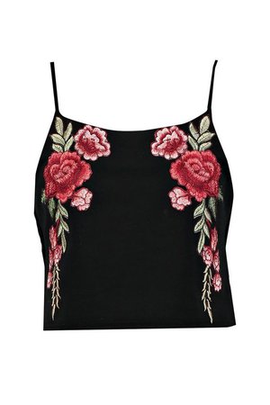 Black Rose Embroidered Crop Top | Boohoo