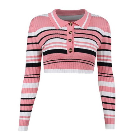 Hawshaw Camiseta de manga larga a rayas para mujer, Tops cortos de punto rosa, Jersey, ropa de primavera y otoño, artículos al por mayor, 2022|Camisetas| - AliExpress