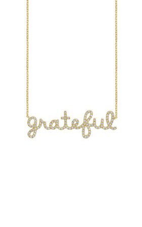 14k Yellow Gold Grateful Script Necklace By Sydney Evan | Moda Operandi