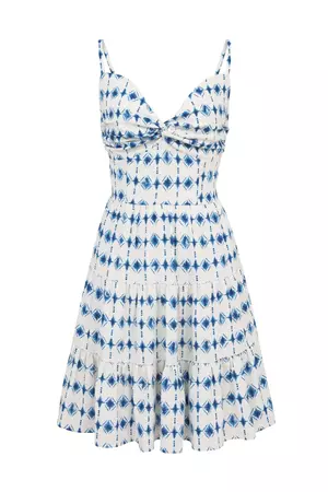 White Blue Tie Dye Print Tiered Linen Blend Mini Dress