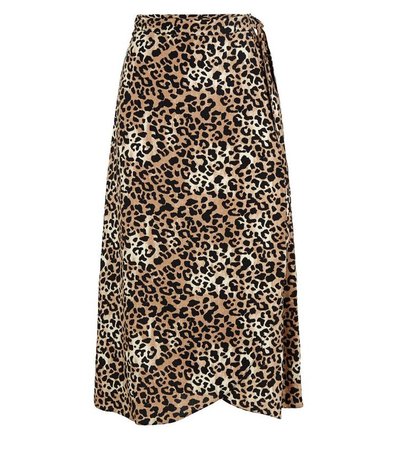 Brown Leopard Print Wrap Midi Skirt | New Look