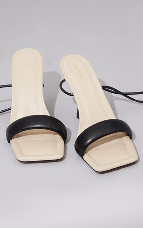 Black Pu Padded Strap Heeled Sandals | PrettyLittleThing USA