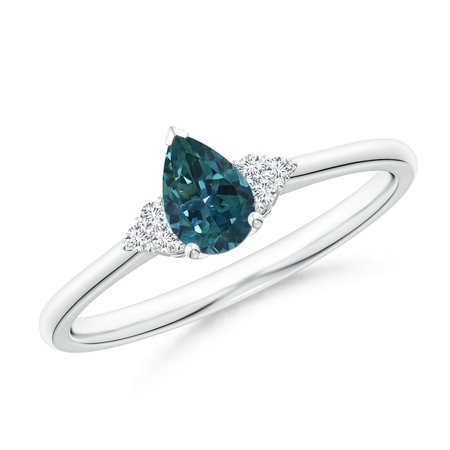 Pear Teal Montana Sapphire Solitaire Ring with Trio Diamonds
