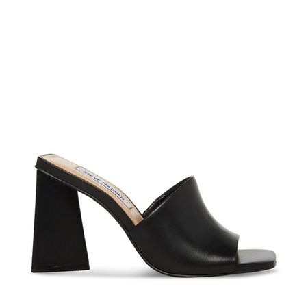 RONNIE Black Leather Square Toe Mule Heel | Women's Heels – Steve Madden