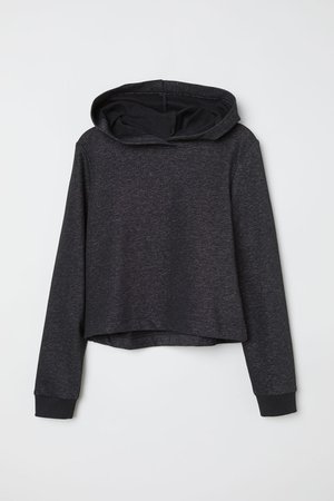 Short Hooded Sweatshirt | Black melange | KIDS | H&M US