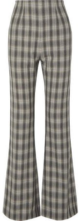 Clint Checked Crepe Flared Pants - Gray