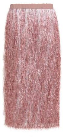 Elasticated Waist Tinsel Midi Skirt - Womens - Pink