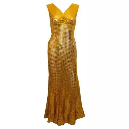 Vintage Gold Sequin Gown For Sale at 1stDibs | vintage gold gown, vintage gold sequin dress