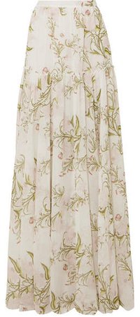 Tiered Floral-print Silk-chiffon Maxi Skirt - Ivory