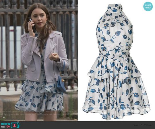 WornOnTV: vestido floral de Emily y chaqueta de moto de cuero en Emily en París | Lily Collins | Ropa y armario de TV