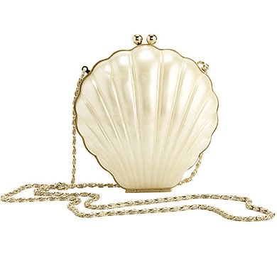 seashell purse handbag cream pearl gold chain shell