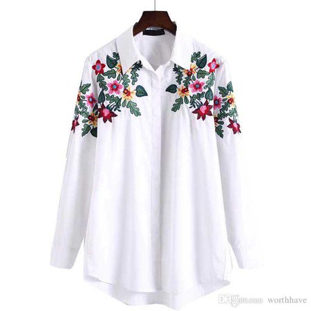 Floral Embroidered Cotton Collared Shirt