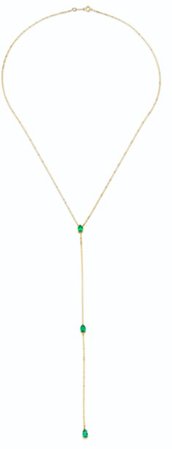 Gold “Y” Green Emerald Stone Necklace