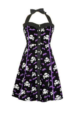 Bare Bones Batty Black and Purple Peggy Dress - Modern Grease Clothing and Accessories Co.