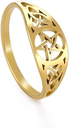 Amazon.com: Amaxer Pentacle Pentagram Star Irish Celtic Triquetra Triangle Trinity Knot Finger Ring Stainless Steel Amulet Jewelry for Women Girls (Gold, 8): Clothing, Shoes & Jewelry
