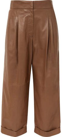 Cropped Leather Wide-leg Pants - Brown