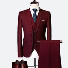 3 Piece Wedding Suits For Men Slim Fit Men's Suits Formal Burgundy Gre – moonaro