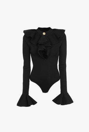 Black Flounced Knit Bodysuit for Women - Balmain.com
