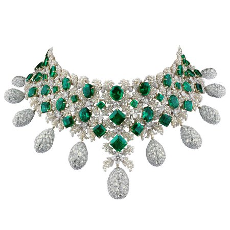 Emerald and pearl choker necklace, Bina Goenka