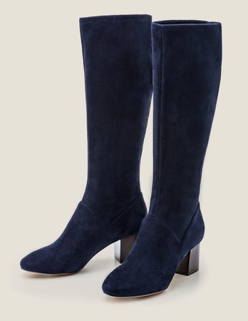 Round Toe Stretch Boots - Navy | Boden US