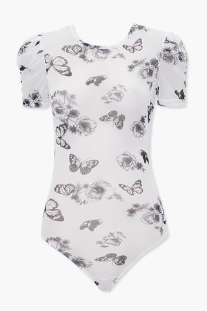 Sheer Butterfly Print Bodysuit | Forever 21