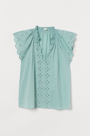 Eyelet Embroidery Blouse - Dusky green - | H&M US