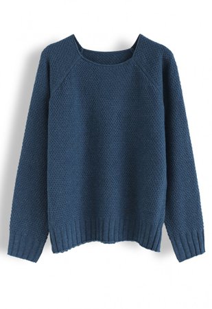 Waffle Knit Sweater in Indigo - NEW ARRIVALS - Retro, Indie and Unique Fashion