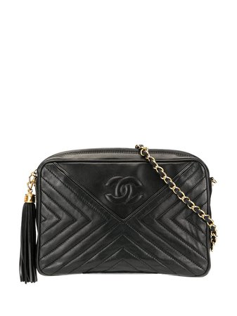 Black Chanel Pre-Owned V Stitch Tassel Chain Bag | Farfetch.com