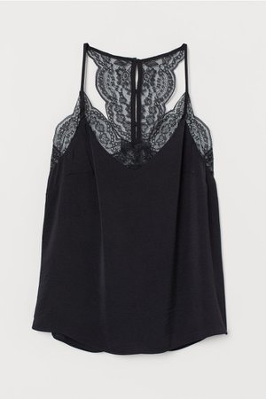 Satin Top with Lace - Black - Ladies | H&M US