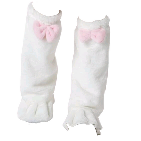 white frilly leg warmers with bow
