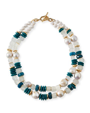 Akola 40" Turquoise & Pearly Bead Necklace
