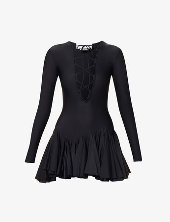 AZ FACTORY - V-neck pleated stretch-woven mini dress | Selfridges.com