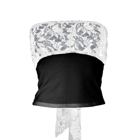Lace patchwork contrast self tie backless tube top – Halibuy