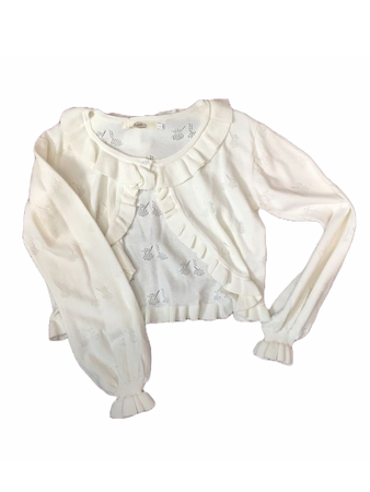 white cardigan shawl ruffled