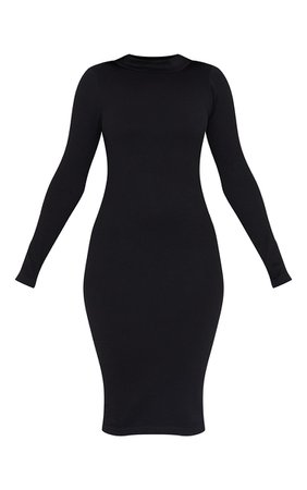 Black Structured Contour High Neck Midi Dress | PrettyLittleThing USA